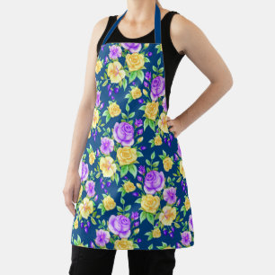 Tablier Élégant motif floral rose jaune violet