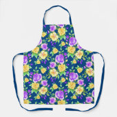Tablier Élégant motif floral rose jaune violet (Recto)