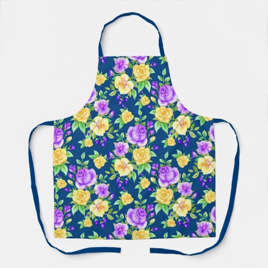 Tablier Élégant motif floral rose jaune violet (Recto)