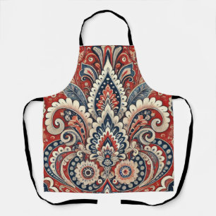 Tablier Élégant motif floral rouge, blanc et bleu margueri