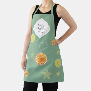 Tablier Élégant motif oranges et étoiles sur fond vert