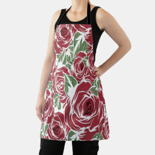 Tablier Elégant Motif Rose Vintage - Rouge & Vert Floral