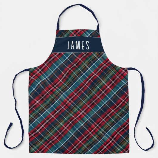Tablier Elegant Navy Green Red Tartan Plaid Personalized  (Recto)