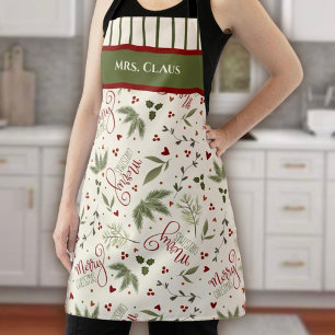 Tablier Élégant Noël Floral Joyeux Noël Nom