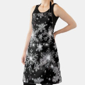 Tablier Élégant Noël noir blanc argent flocons de neige (Insitu)