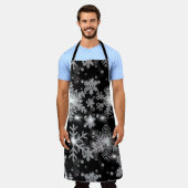 Tablier Élégant Noël noir blanc argent flocons de neige (Porté)