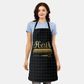 Tablier Elégant Noir Hairstylist Salon Nom (Porté)