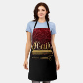 Tablier Elégant Noir Hairstylist Salon Nom (Porté)