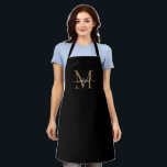 Tablier Élégant Noir Monogramme Or Girly Feminine Script<br><div class="desc">Simple Black Gold Monogramme Élégant Feminine Script Apron</div>