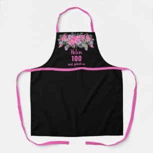 Tablier Élégant noir rose 100e anniversaire floral