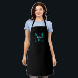 Tablier Élégant Noir Turquoise Monogramme Girly Feminine S<br><div class="desc">Simple Noir Turquoise Monogramme Élégant Feminine Script Apron</div>