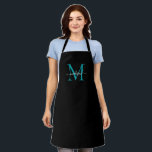 Tablier Élégant Noir Turquoise Monogramme Girly Feminine S<br><div class="desc">Simple Noir Turquoise Monogramme Élégant Feminine Script Apron</div>