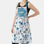 Tablier Élégant nom de monogramme floral bleu (Insitu)