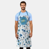 Tablier Élégant nom de monogramme floral bleu (Porté)