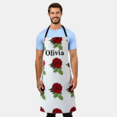 Tablier Élégant nom de rose rouge Personnalisé (Porté)