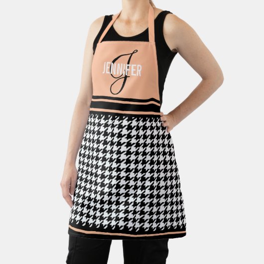 Tablier Élégant nom monogramme de pêche Houndstooth (Insitu)