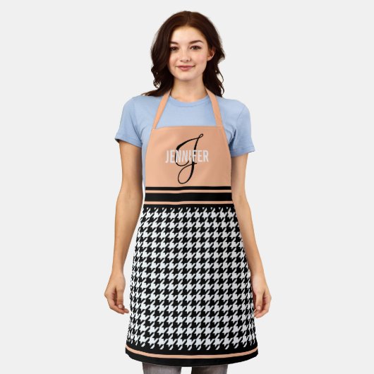 Tablier Élégant nom monogramme de pêche Houndstooth (Porté)