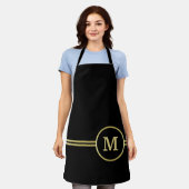 Tablier Élégant or Monogramme personnalisé sur noir (Porté)