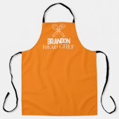 Tablier élégant orange pour homme, nom de chef mod (Recto)