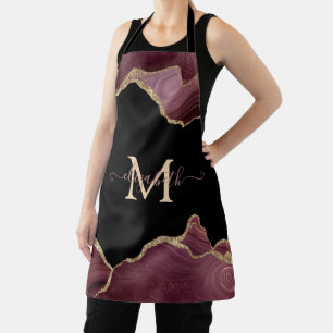Tablier Élégant paillettes dorées Agate bordeaux