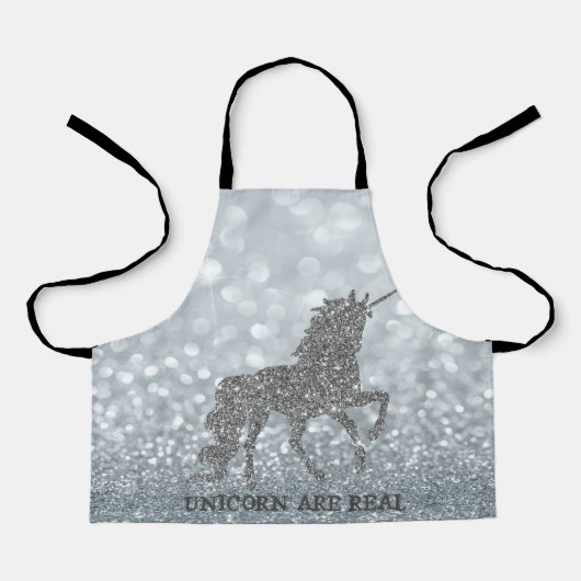 Tablier Elegant Parties scintillant Argent Unicorn, Bokeh (Recto)