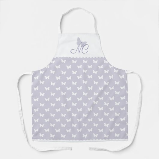 Tablier Élégant Pastel Lavender Monogram Motif papillon (Recto)