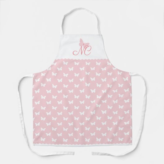 Tablier Élégant Peach Pink Monogram Motif papillon (Recto)