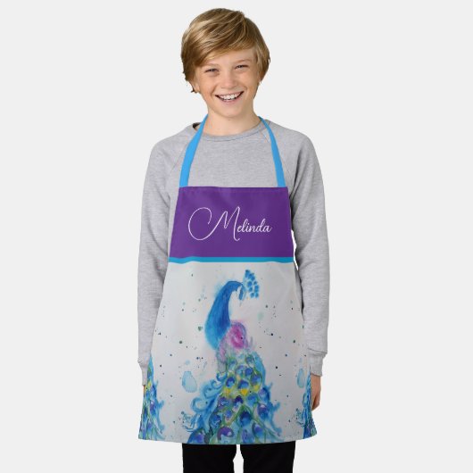 Tablier Elégant Peacock Aquarelle Peinture Bleue (Porté)