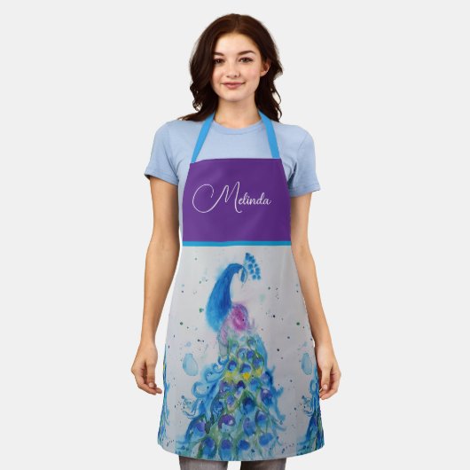 Tablier Elégant Peacock Aquarelle Peinture Bleue (Porté)