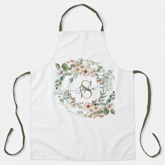 Tablier Elegant Personalized Floral Monogram Name Apron (Recto)