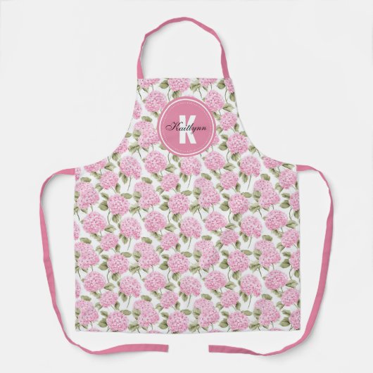 Tablier Elegant Pink Hydragea Flowers Pattern Monogram (Recto)