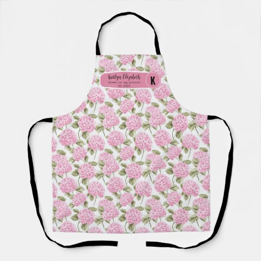 Tablier Elegant Pink Hydragea Flowers Pattern Monogram (Recto)