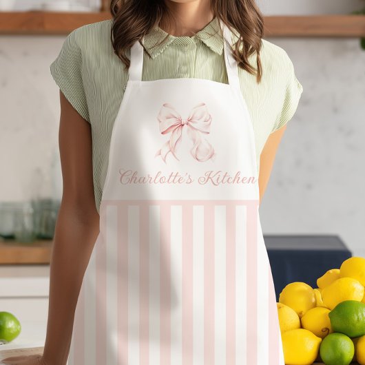 Tablier Elégant Pink Stripes Bow Apron