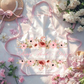 Tablier Elegant Pink Watercolor Flower Kitchen Apron