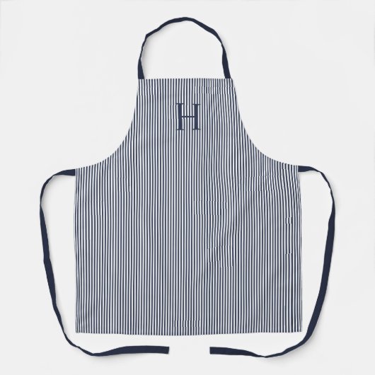 Tablier Élégant Rayure Bleu Marine Monogramme Classique (Recto)
