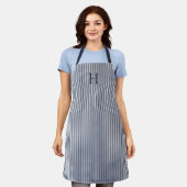 Tablier Élégant Rayure Bleu Marine Monogramme Classique (Porté)
