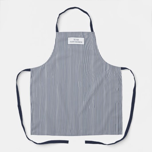 Tablier Élégant Rayure Bleu Marine Nom Classique (Recto)