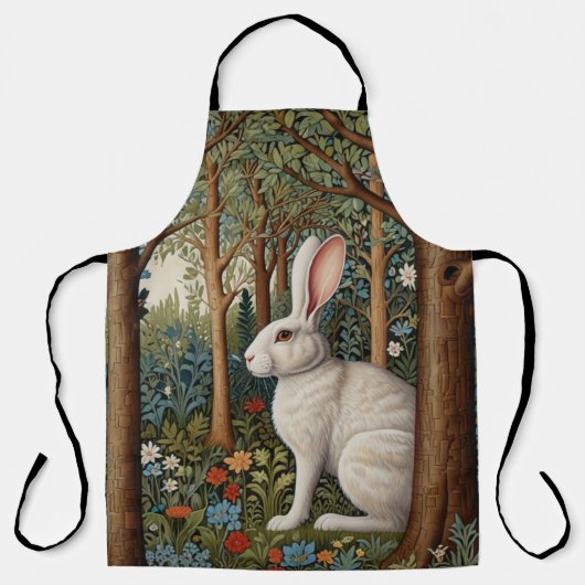 Tablier Elégant retro boho blanc lapin boisé fleurs (Recto)