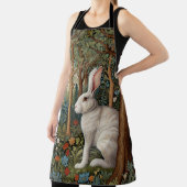 Tablier Elégant retro boho blanc lapin boisé fleurs (Insitu)