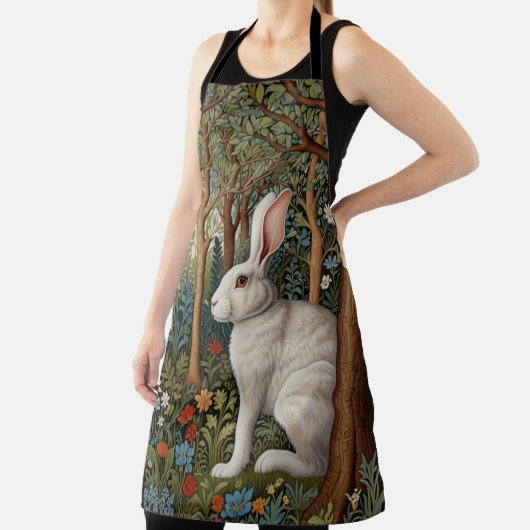 Tablier Elégant retro boho blanc lapin boisé fleurs (Insitu)