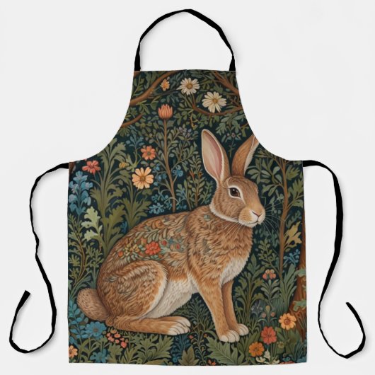 Tablier Élégant retro lapin boisé boisé fleuri (Recto)
