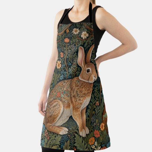 Tablier Élégant retro lapin boisé boisé fleuri (Insitu)
