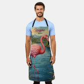 Tablier Élégant rose flamingo tropical personnalisation (Porté)