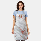 Tablier Élégant Rose Marbre blanc en cuivre or Monogramme (Porté)