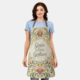 Tablier Elegant Rosemaling Floral Pattern with Quote