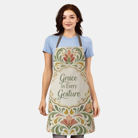 Tablier Elegant Rosemaling Floral Pattern with Quote (Porté)