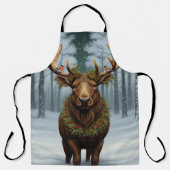 Tablier Elegant rustic Christmas moose winter landscape (Recto)