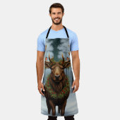 Tablier Elegant rustic Christmas moose winter landscape (Porté)