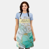 Tablier Elegant Sage Green Gold Marble Stone Custom (Porté)