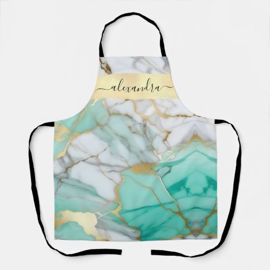 Tablier Elegant Sage Green Gold Marble Stone Custom (Recto)